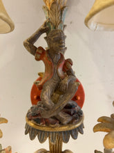 Load image into Gallery viewer, Pair of Vintage Venetian Polychrome Wood Carved Figural Sconces
