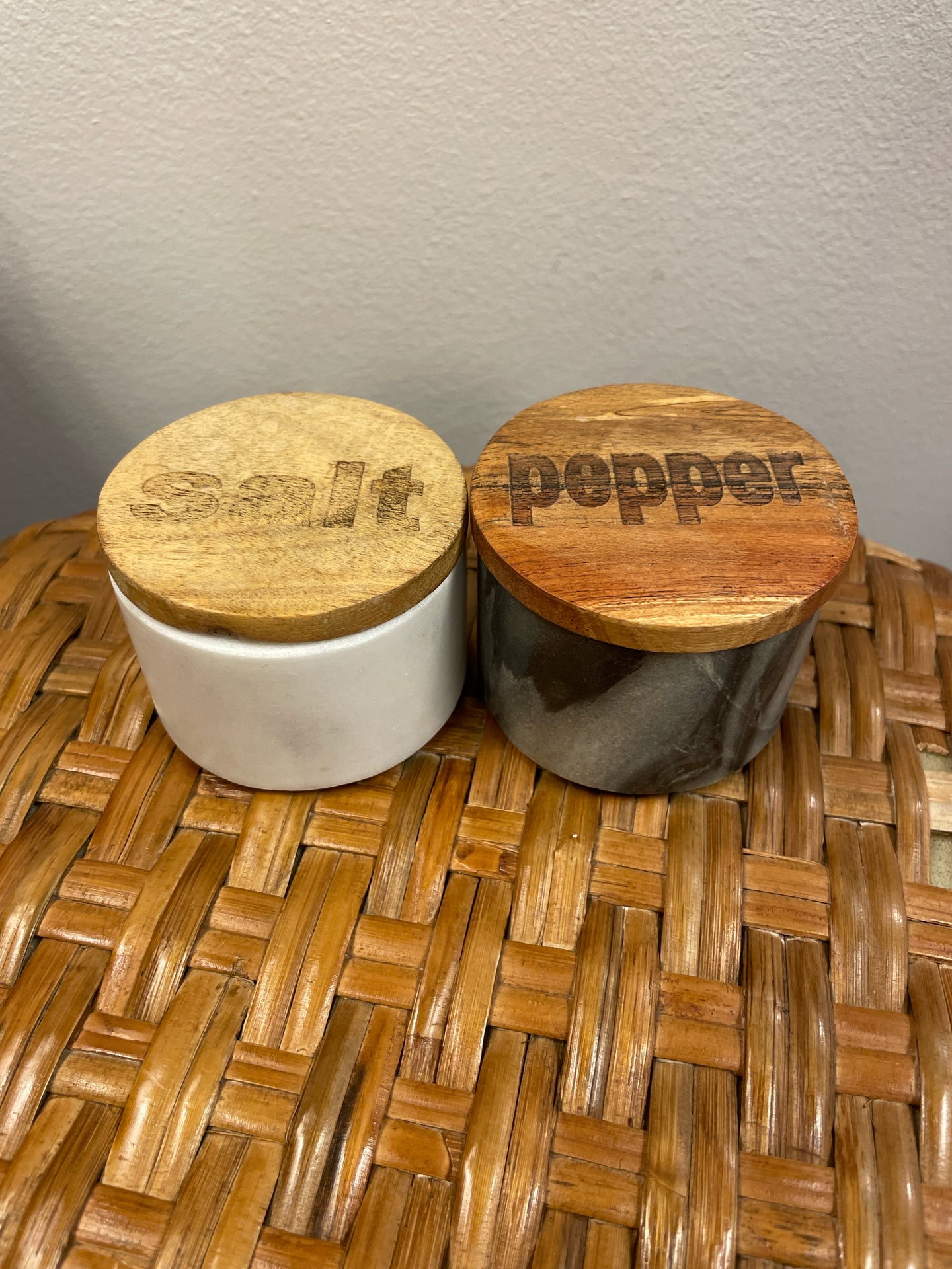 Small Wood + Marble Salt and Pepper Containers