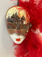Load image into Gallery viewer, Hand Painted Venezia Mask with Red Feathers made in Italy
