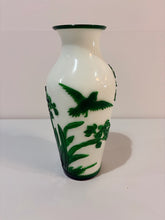 Load image into Gallery viewer, Vintage Peking Vase, White Base Glass &amp; Carved Green Overlay
