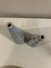 Load image into Gallery viewer, Pair of Blue &amp; White ZigZag Vases from West Elm
