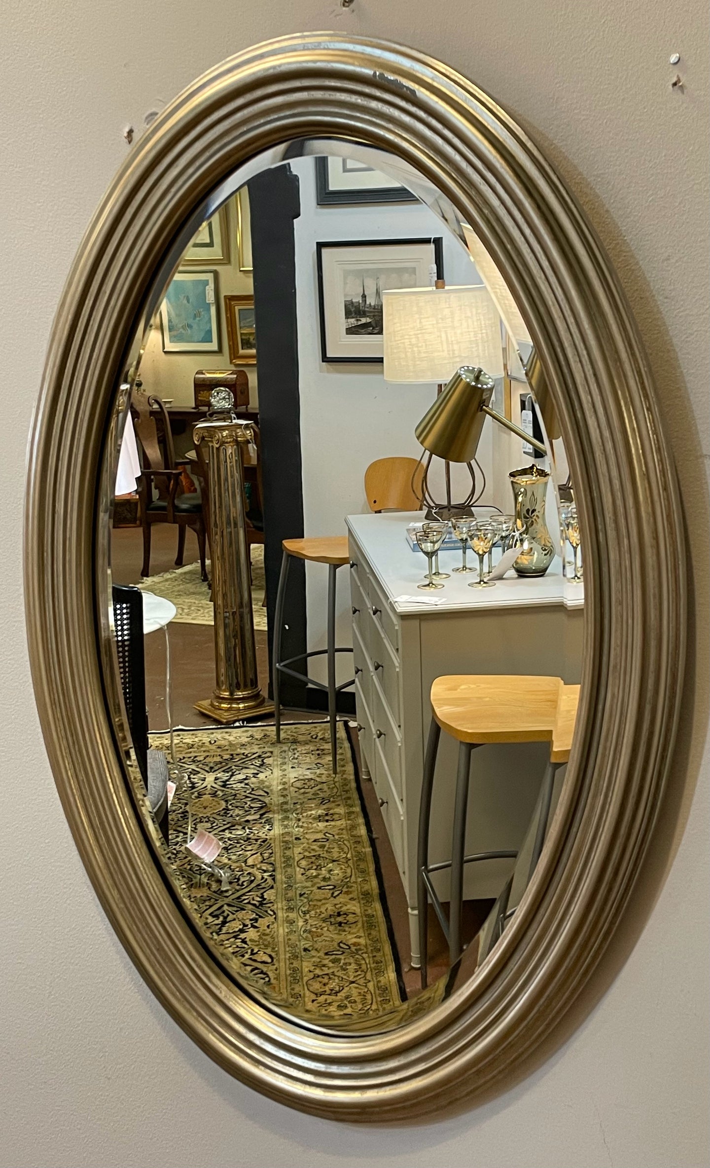 Brushed Silver/Gold Oval Mirror