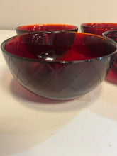 Load image into Gallery viewer, Four Ruby Red Glass Bowls with  Diamond Pattern from Cristal D&#39;Argues
