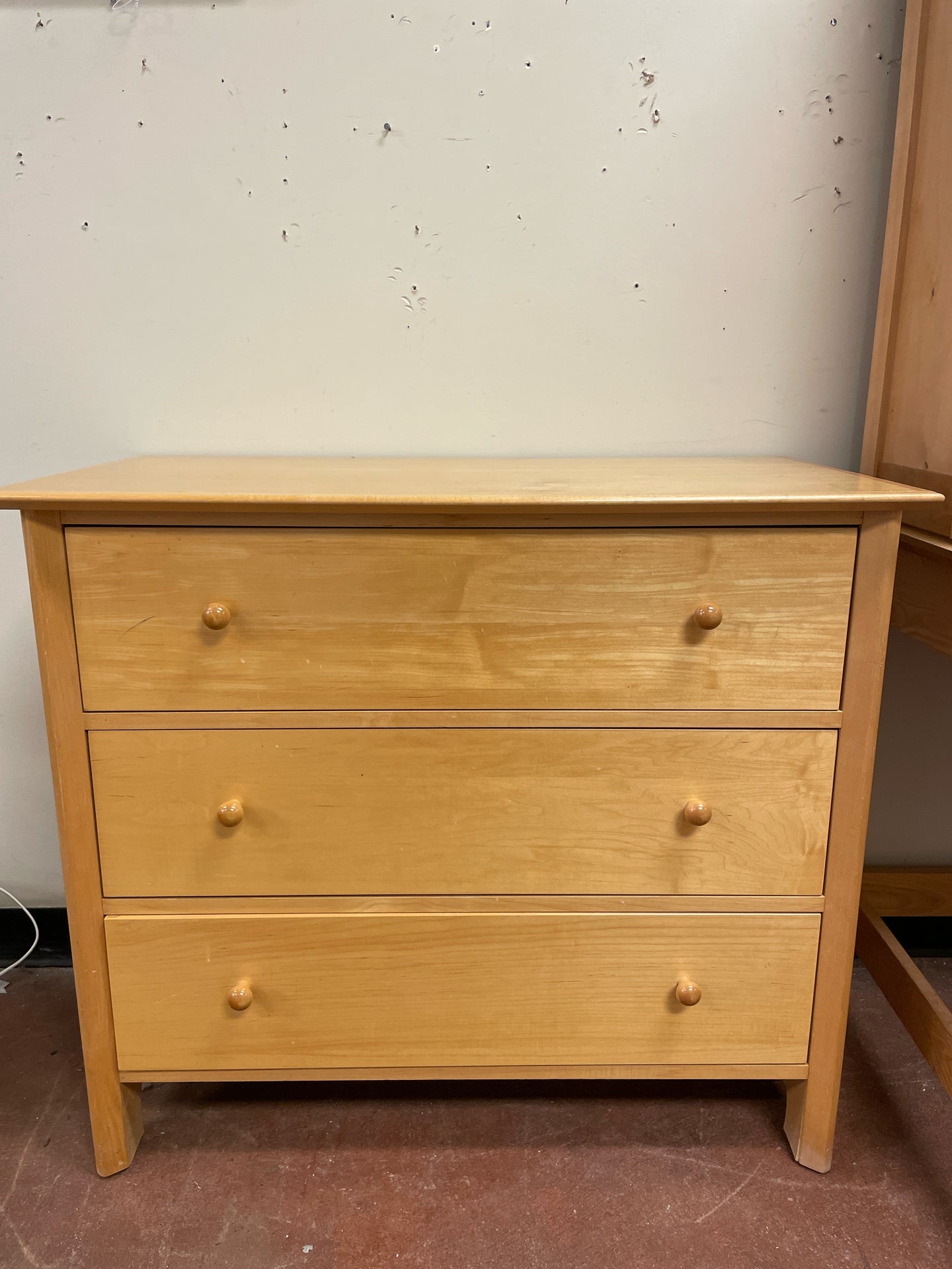 Three  Drawer Blonde Wood Dresser