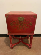 Load image into Gallery viewer, Vintage Red  Chest with Gold Scrolled  Detailing
