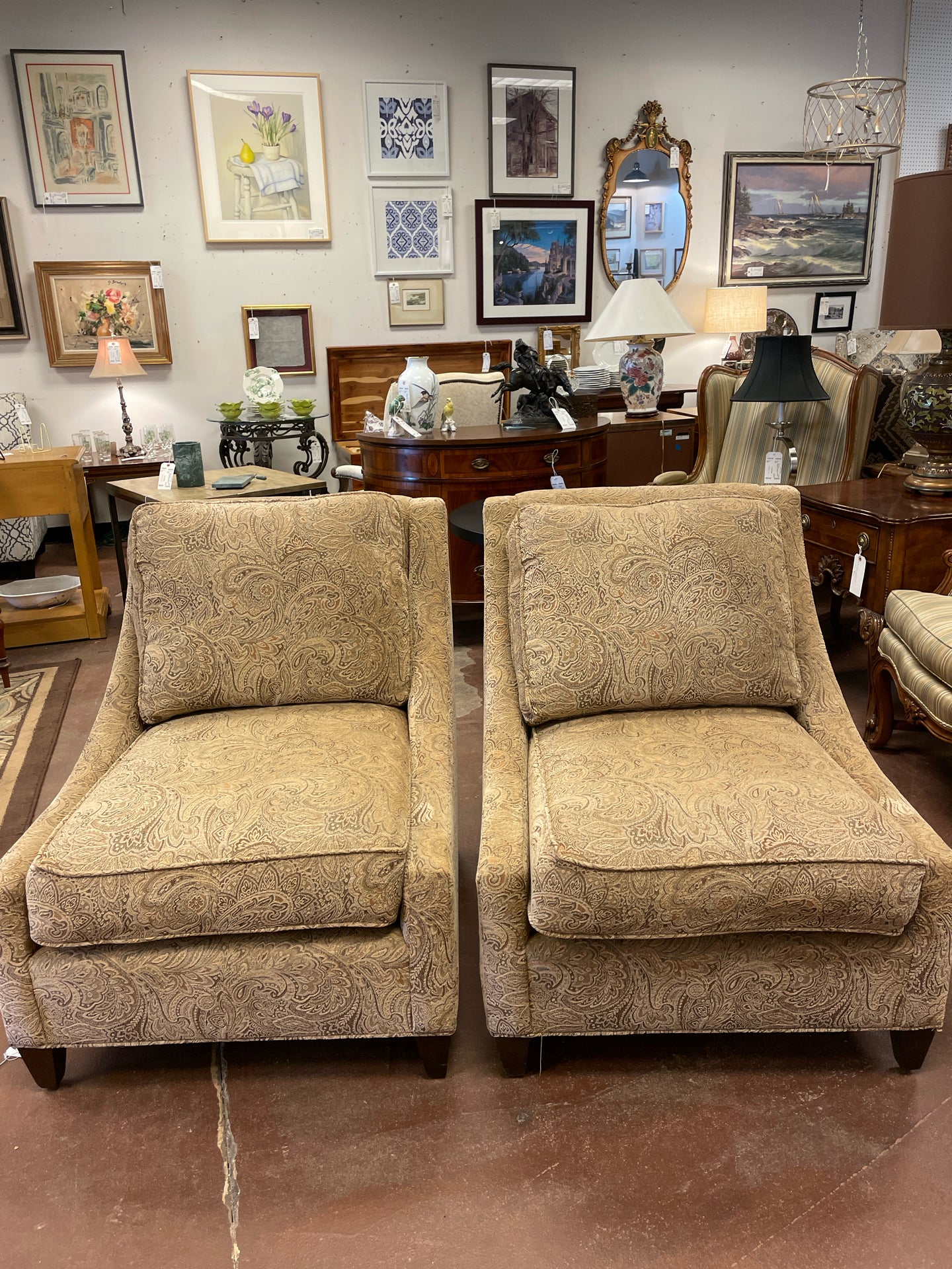 Pair of Paisley Patterned Armless Chairs from Honquest  Furniture