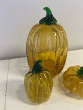 Load image into Gallery viewer, Set of Three Yellow Crackled Glass Pumpkins
