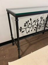 Load image into Gallery viewer, Glass Top Iron Base Console Table with  Tree of Life  Design
