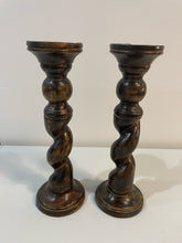 Load image into Gallery viewer, Pair of Barely Twist Wood Candleholders
