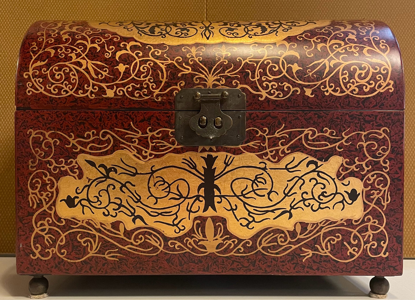 Decorative Latched Box with Red and Gold Accents