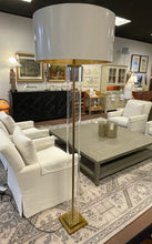 Load image into Gallery viewer, Glass Floor Lamp with Brass Detailing and Custom Painted Shade

