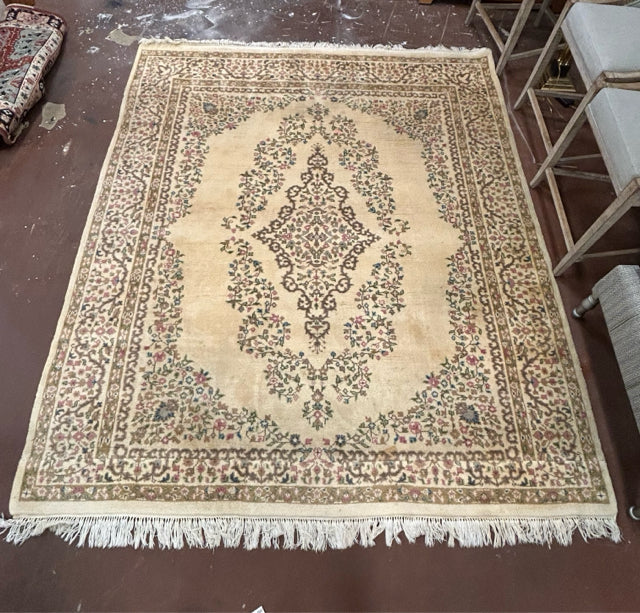 100% Wool  Brown, Pink & Blue Floral Area Rug