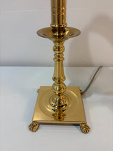 Load image into Gallery viewer, Pair of Brass Candlestick Buffet Lamps with  Painted Brass Shades
