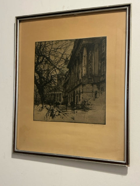 Framed Etching of Vienna Street Scene, signed