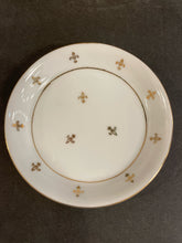 Load image into Gallery viewer, Six Vintage Fluer De Lis Hand Painted Coasters  in Metal Basket
