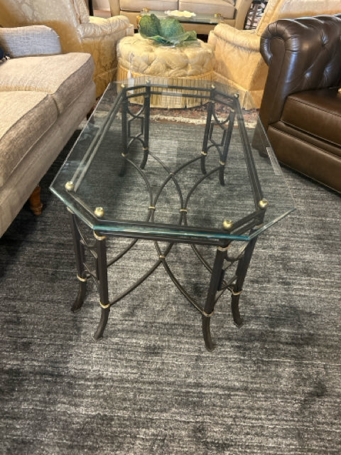 Glass Top Coffee Table with  Black Iron Base