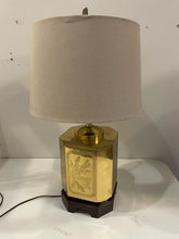 Load image into Gallery viewer, Chinoiserie Etched Brass Tea Canister Lamp
