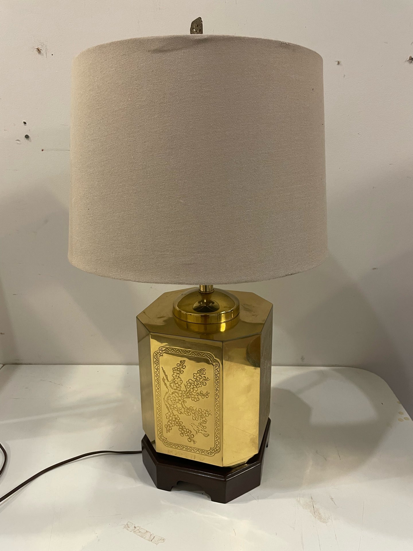 Chinoiserie Etched Brass Tea Canister Lamp