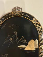 Load image into Gallery viewer, Vintage Asian Black Lacquer Wood Wall Panel with  Raised Mother of Pearl Inlay Landscape Scene  (II)
