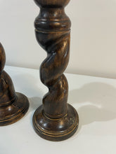 Load image into Gallery viewer, Pair of Barely Twist Wood Candleholders
