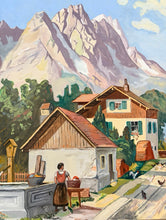 Load image into Gallery viewer, Vintage Original Acrylic of European Alpine Village Scene by J. Bond, signed

