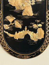 Load image into Gallery viewer, Vintage Asian Black Lacquer Wood Wall Panel with  Raised Mother of Pearl Inlay Landscape Scene  (II)
