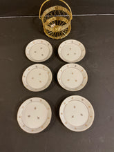 Load image into Gallery viewer, Six Vintage Fluer De Lis Hand Painted Coasters  in Metal Basket
