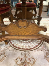 Load image into Gallery viewer, Vintage Oak Dining Table (1880&#39;s), with Four Ladderback Upholstered Chairs &amp; 3 Leaves
