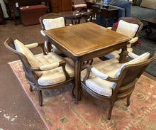 Load image into Gallery viewer, French Provincial Style Game Table with Four Cane Back Armchairs
