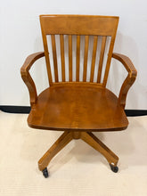 Load image into Gallery viewer, Wood Swivel Desk Chair on Wheels from Pottery Barn
