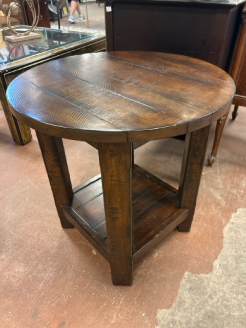 Wood Round Table with  Lower Shelf from Pottery Barn