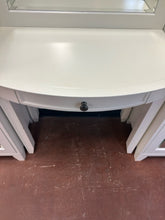 Load image into Gallery viewer, White Hampton Vanity  Desk &amp; Mirror, Two Mirrored Towers with  Interior Drawers and Shelves from Pottery Barn
