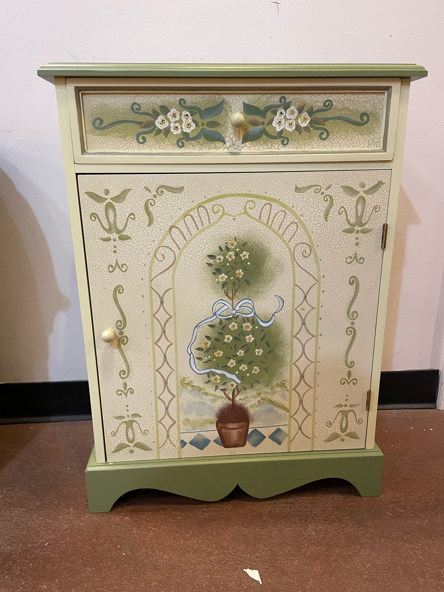 One Door, One Drawer Painted Cabinet