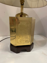 Load image into Gallery viewer, Chinoiserie Etched Brass Tea Canister Lamp
