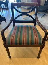 Load image into Gallery viewer, Pair of Regency Style Mahogany Arm Chairs with Striped Upholstery
