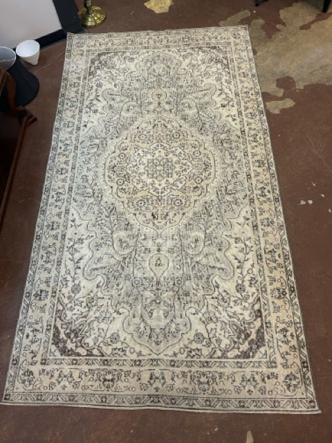 100% Wool Rug in Cream, Brown & Light Teal made in Turkey