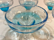 Load image into Gallery viewer, Six  Blue Clear Bubble Blown Glass  Style Margarita Glasses from Artland
