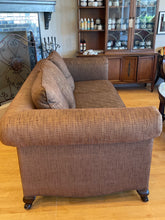 Load image into Gallery viewer, Three Cushion Rolled Arm Sofa in Brown Tones from Wesley Hall
