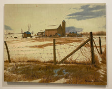 Load image into Gallery viewer, Screen Print on Fabric of Barn &amp; Silo in Winter by William Nelson
