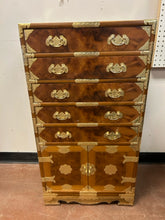 Load image into Gallery viewer, Vintage Grained Burl Elm Wood Bandaji (Scholars Chest) with Ornate Brass Mounts
