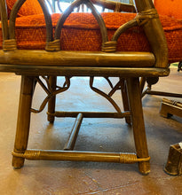 Load image into Gallery viewer, Game/ Dining Table,4 MCM Bamboo Style Arm Chairs with Orange Upholstered Cushions

