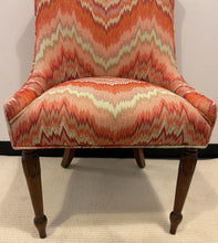 Load image into Gallery viewer, Pair of Orange &amp; Cream Chevron Pattern Upholstered High Back Chairs
