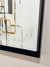 Load image into Gallery viewer, Abstract Contemporary Art Print, Gold, Black &amp; White in Black Frame

