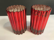 Load image into Gallery viewer, Pair of Red Mercury Glass Hurricanes with Sparkle Lights
