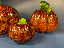 Load image into Gallery viewer, Set of 3 Brown  Hand Crafted Pumpkins from Glass Eye Studio
