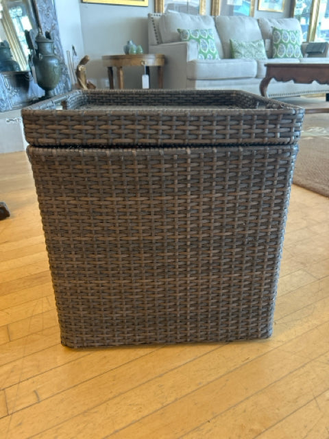 Outdoor Faux Wicker Storage Box with Tray Top