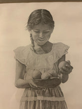 Load image into Gallery viewer, Pencil Sketch of Girl with Fruit, signed
