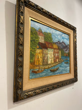 Load image into Gallery viewer, Original Painting of Houses &amp; Mountains on Shore  by Lou Ann Mulholland, signed
