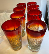 Load image into Gallery viewer, Eight Vintage Mexican Hand Blown Etched Glasses
