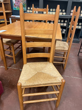 Load image into Gallery viewer, Square Wood Dining/Game Table with 4 Rush Seat Ladder Back Chairs
